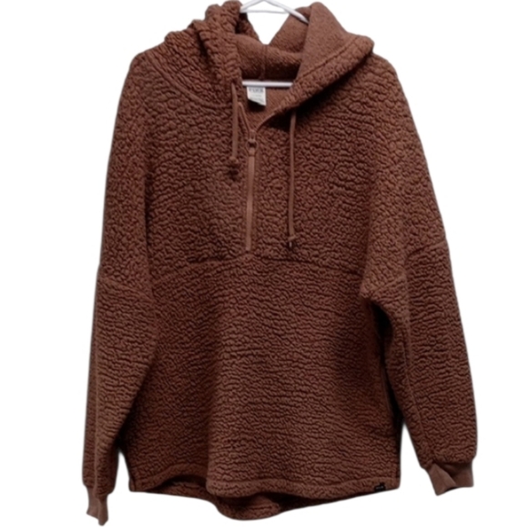 PINK Victoria's Secret Jackets & Blazers - PINK Victoria's Secret Brown Teddy Half Zip Pullover Hoodie